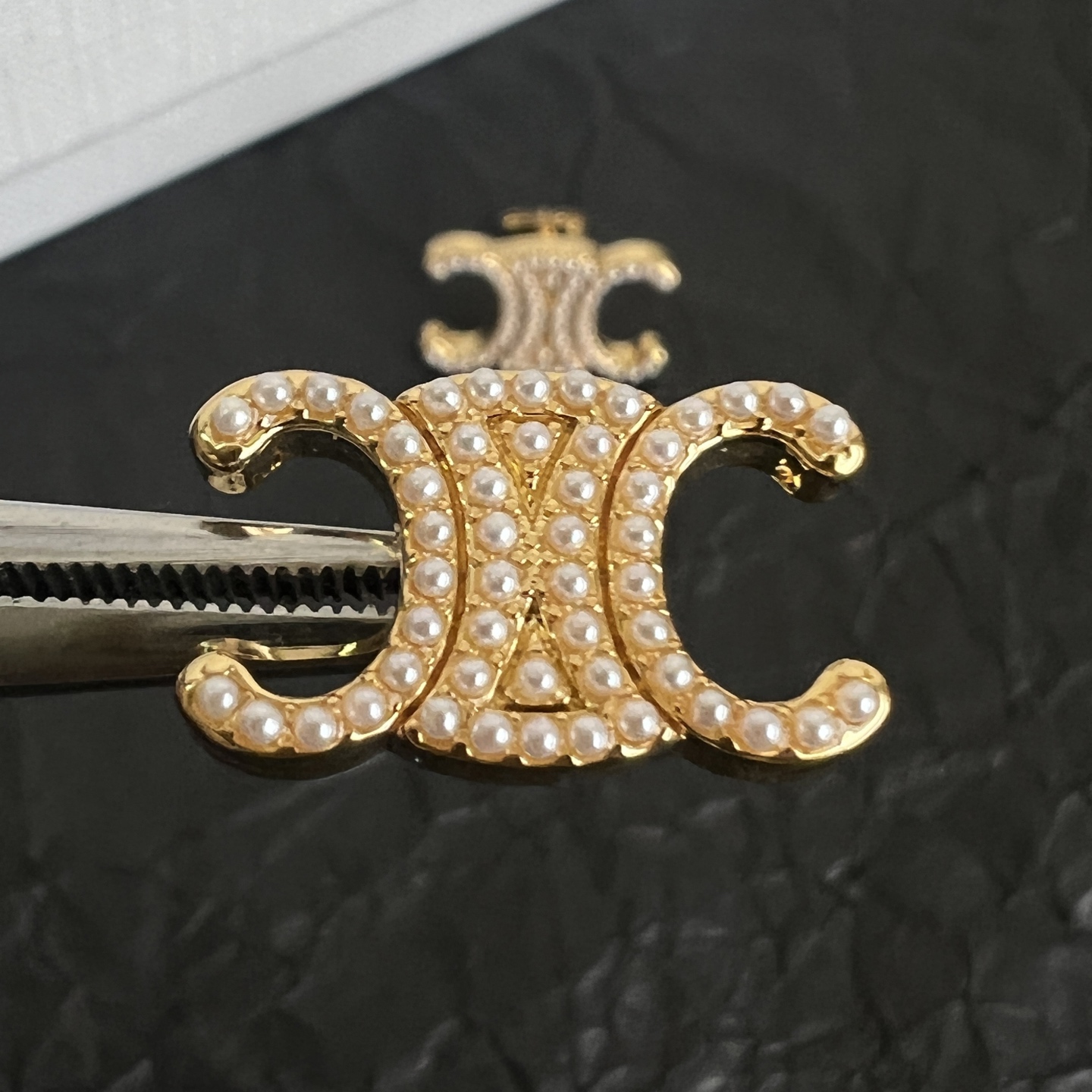 Celine Triomphe Pearl Stud Earrings earrings gold-tone metal with cream faux pearl accents 1 5cm width per earring