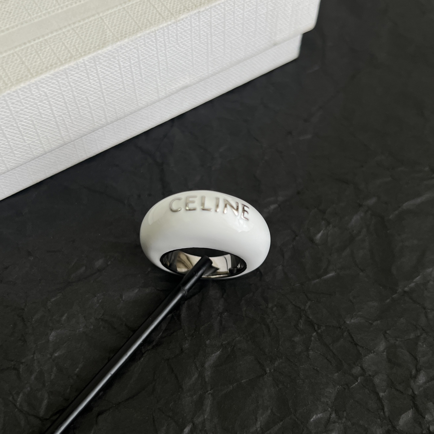 Celine Logo Dome Resin Ring ring White resin with silver-tone metal burgundy resin with gold-tone metal US 7