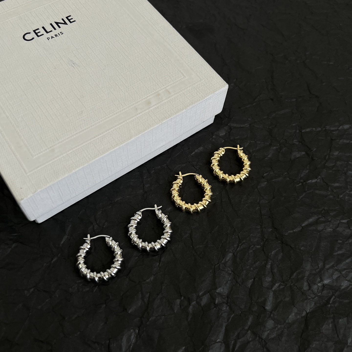 Celine Twisted Coil Hoop Earrings earrings Silver-tone metal Gold-tone metal 20mm diameter