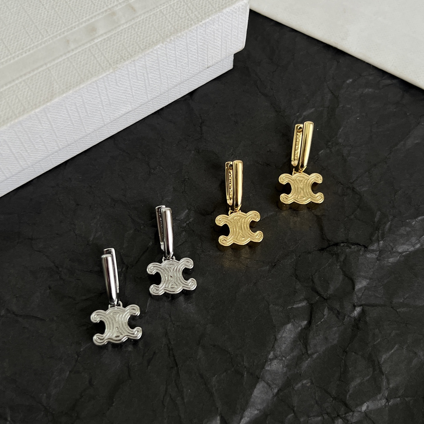 Celine Triomphe earrings gold-tone metal no gemstones 1 5cm drop length
