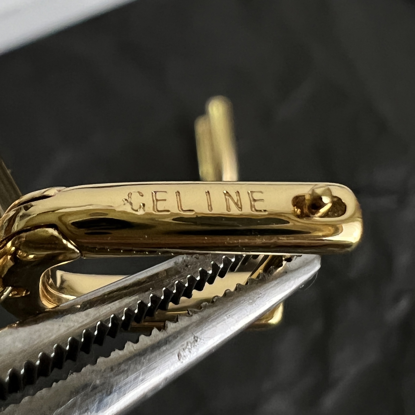 Celine Triomphe earrings gold-tone metal no gemstones 1 5cm drop length