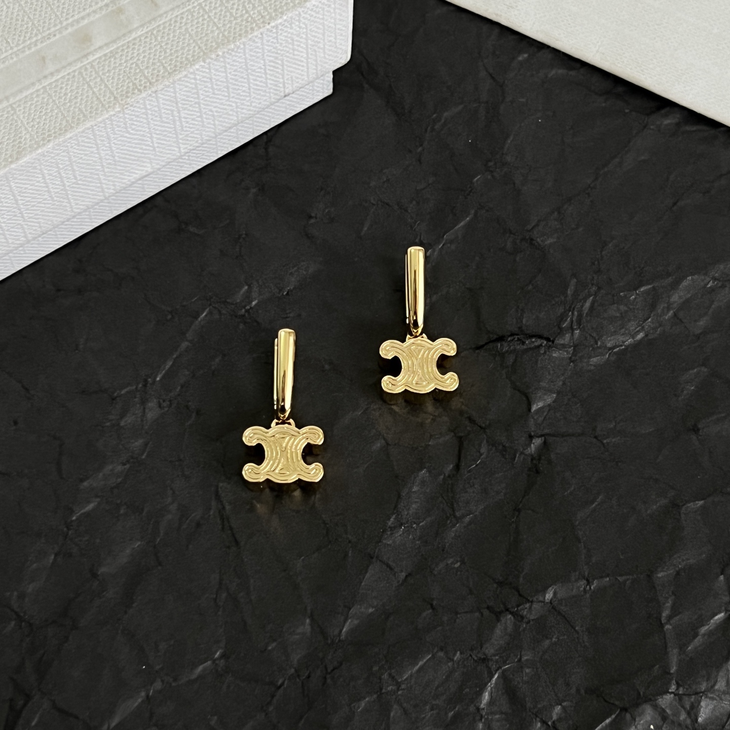 Celine Triomphe earrings gold-tone metal no gemstones 1 5cm drop length