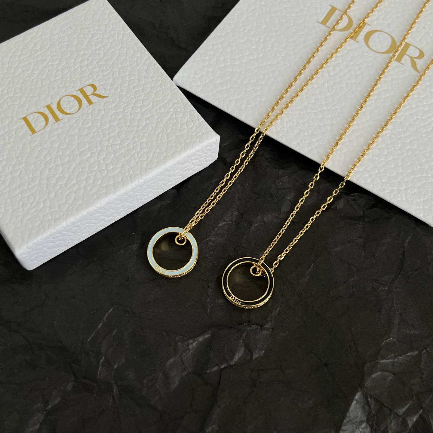Dior Night Code Circle Pendant Necklace necklace gold-tone metal with black enamel 42cm with 5cm extender