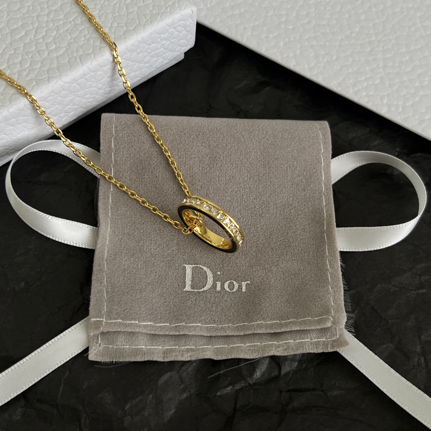Dior Night Code Circle Pendant Necklace necklace gold-tone metal with black enamel 42cm with 5cm extender