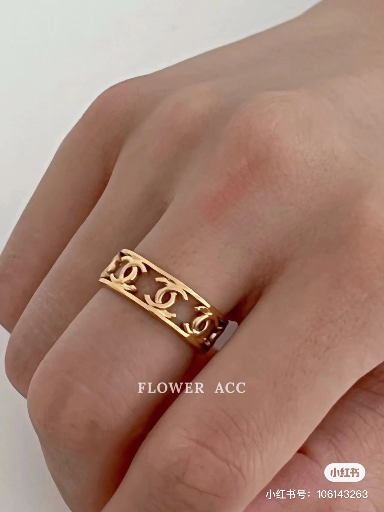 Chanel C Logo Openwork Band Ring ring Gold-tone metal no gemstones US 7