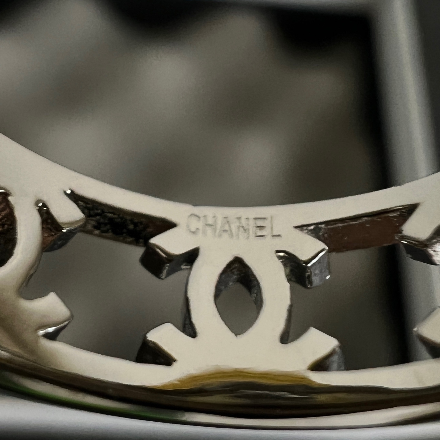 Chanel CC Logo Openwork Band Ring ring Silver-tone metal no gemstones US 7