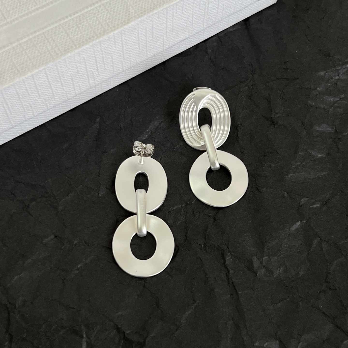 Celine Double Link Drop Earrings earrings Available in matte silver-tone metal and matte gold-tone metal no gemstones 3 5cm drop length