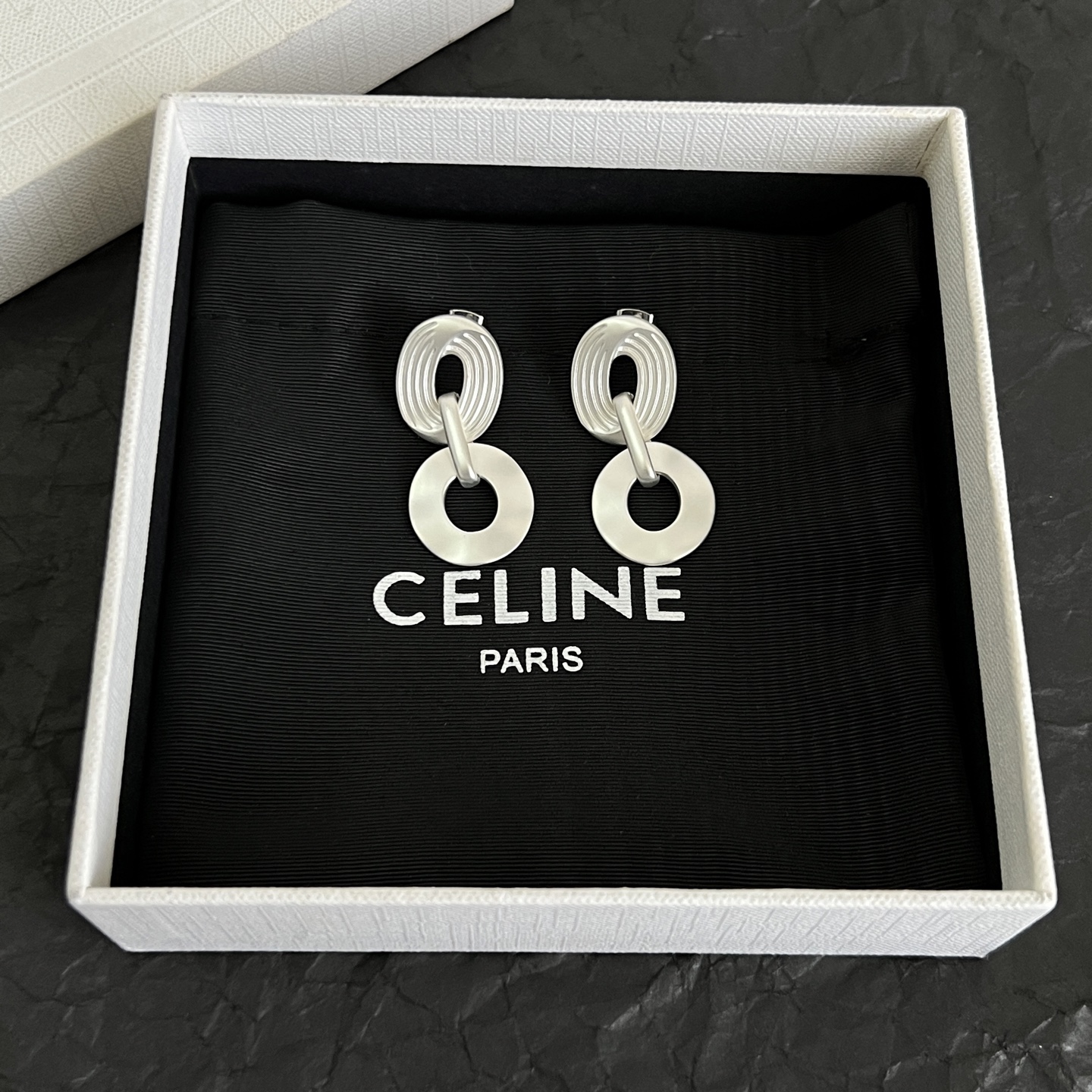 Celine Double Link Drop Earrings earrings Available in matte silver-tone metal and matte gold-tone metal no gemstones 3 5cm drop length