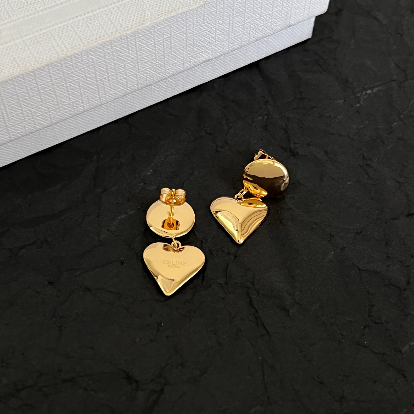 Celine Heart Drop Earrings earrings Polished gold-tone metal no gemstones 3cm drop length