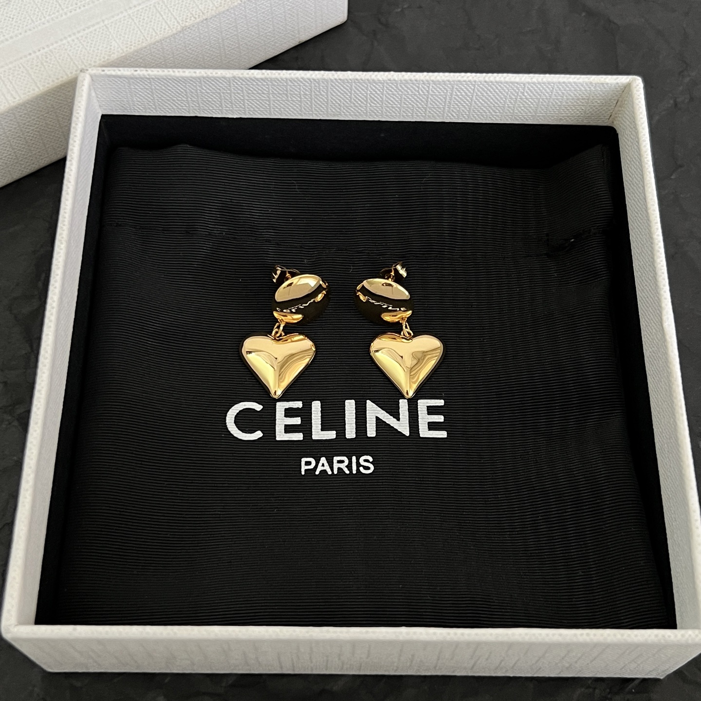 Celine Heart Drop Earrings earrings Polished gold-tone metal no gemstones 3cm drop length