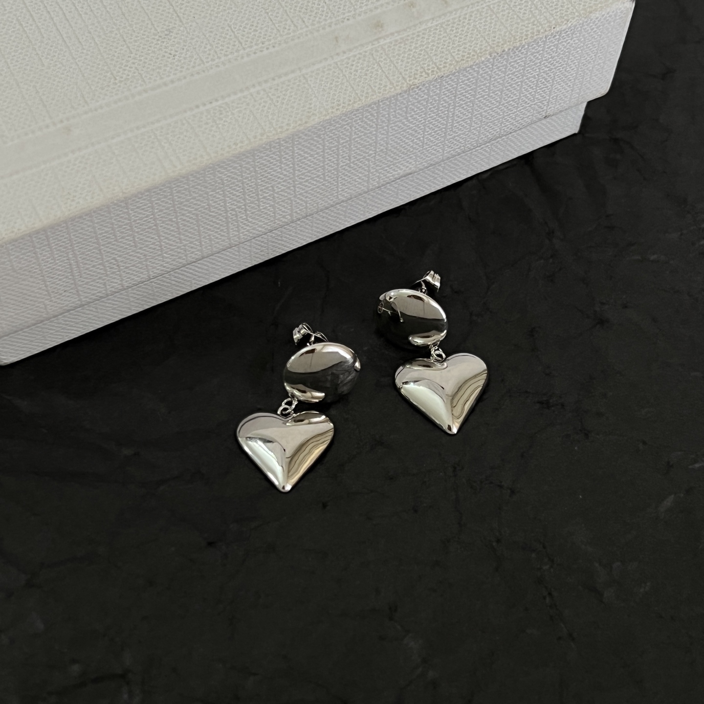 Celine Heart Drop Earrings earrings Silver-toned polished metal no gemstones 2 5cm drop length