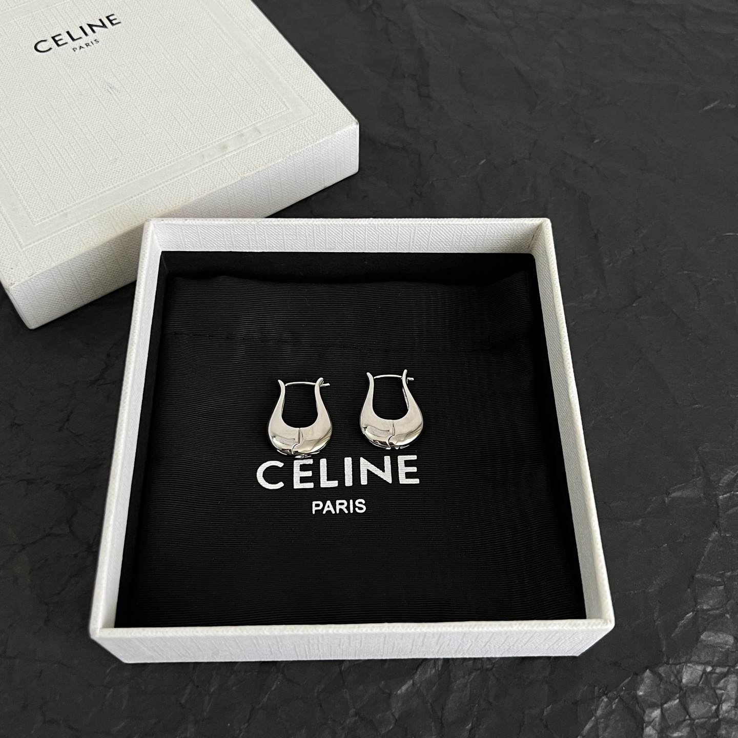 Celine Lyre Hoop Earrings earrings Polished silver-tone metal silver variant and polished gold-tone metal gold variant no gemstones 1 8cm