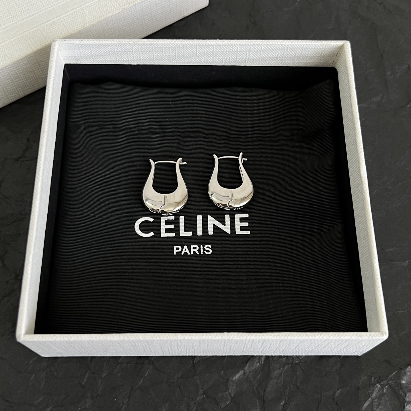 Celine Lyre Hoop Earrings earrings Polished silver-tone metal silver variant and polished gold-tone metal gold variant no gemstones 1 8cm