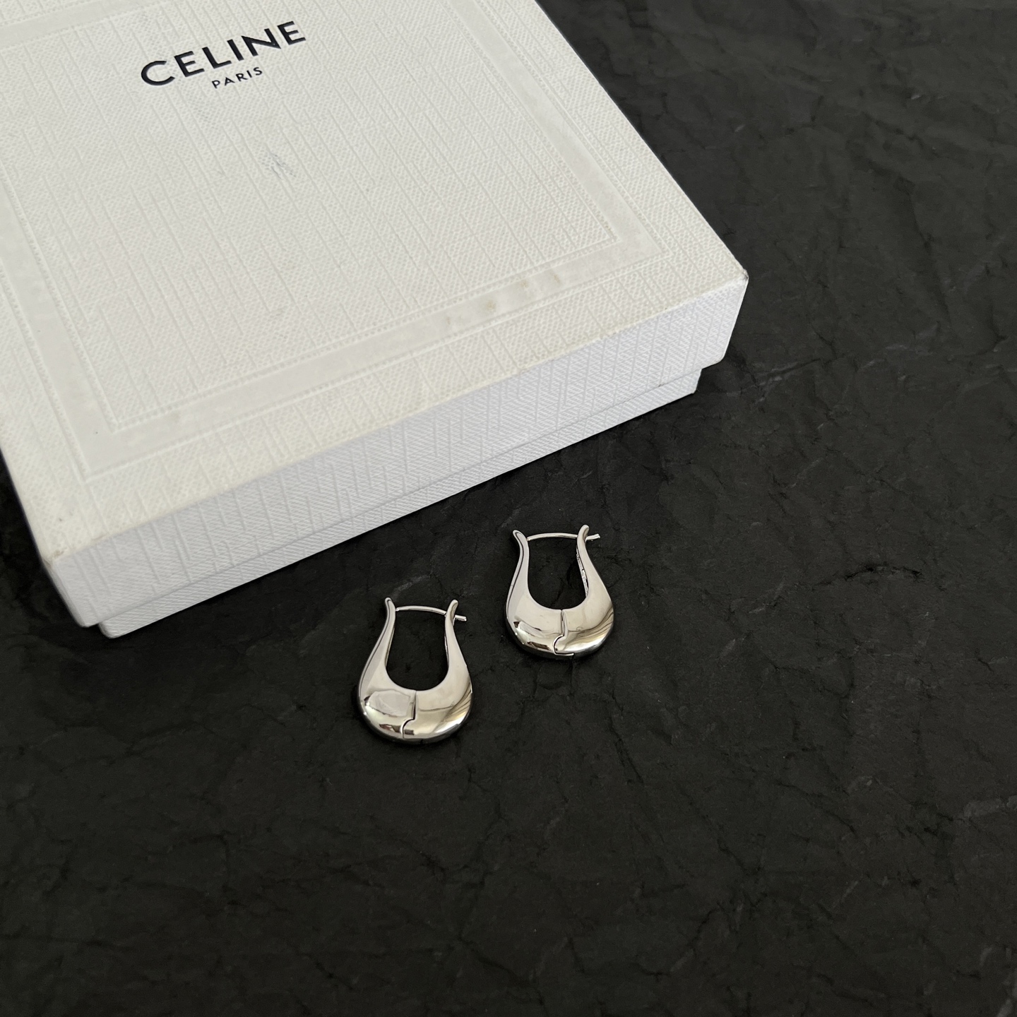 Celine Lyre Hoop Earrings earrings Polished silver-tone metal silver variant and polished gold-tone metal gold variant no gemstones 1 8cm