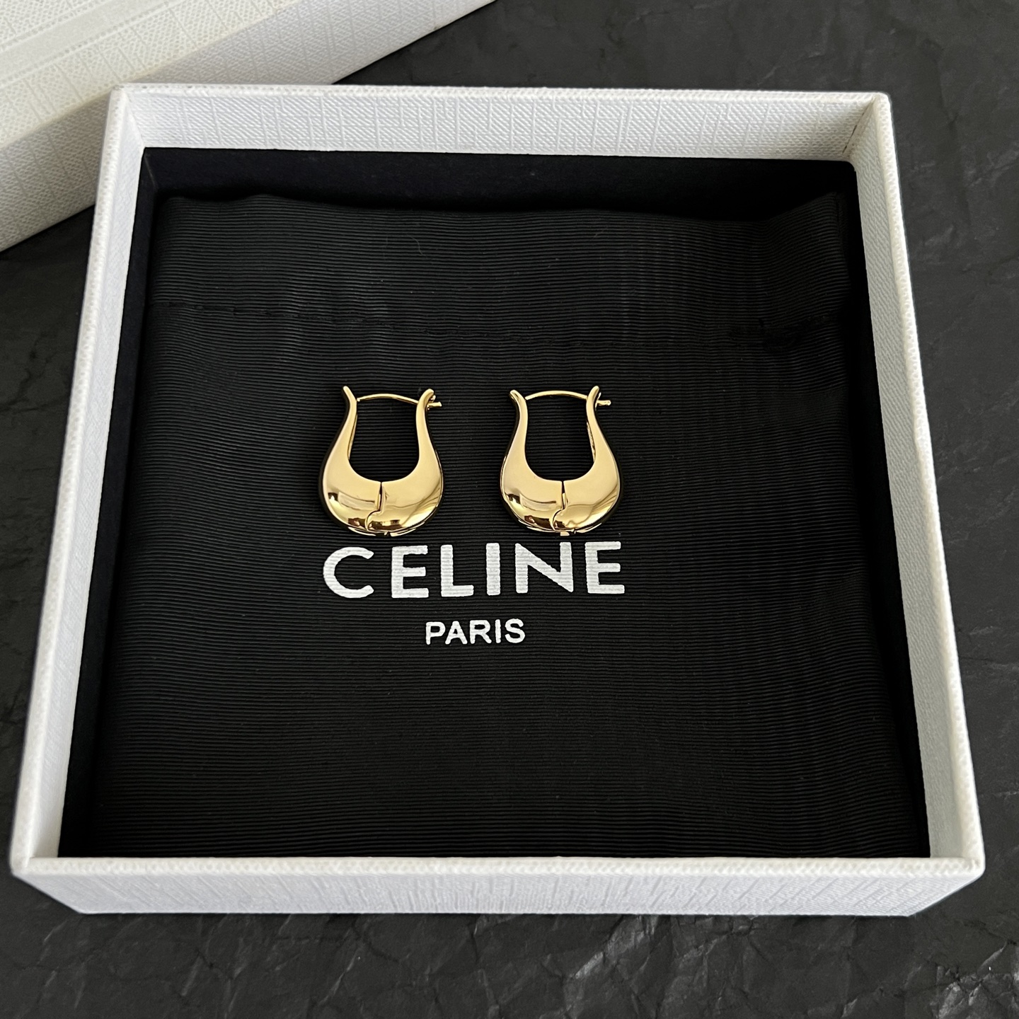 Celine Lyre Hoop Earrings earrings Polished gold-tone metal no gemstones 2cm hoop diameter