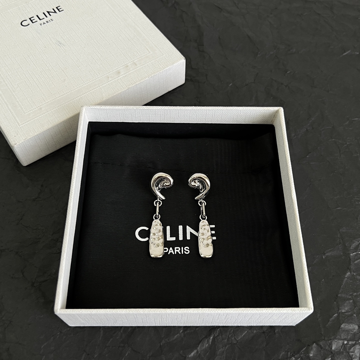 Celine Spiral Drop Earrings earrings silver-toned metal no accent stones 4 5cm drop length
