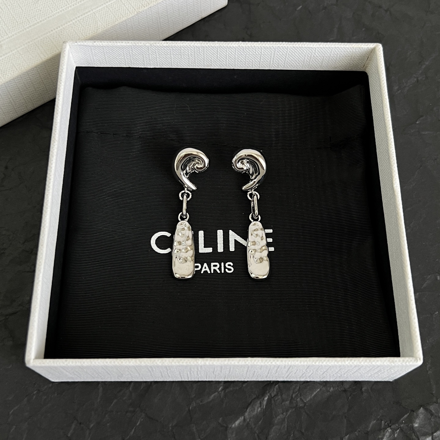 Celine Spiral Drop Earrings earrings silver-toned metal no accent stones 4 5cm drop length