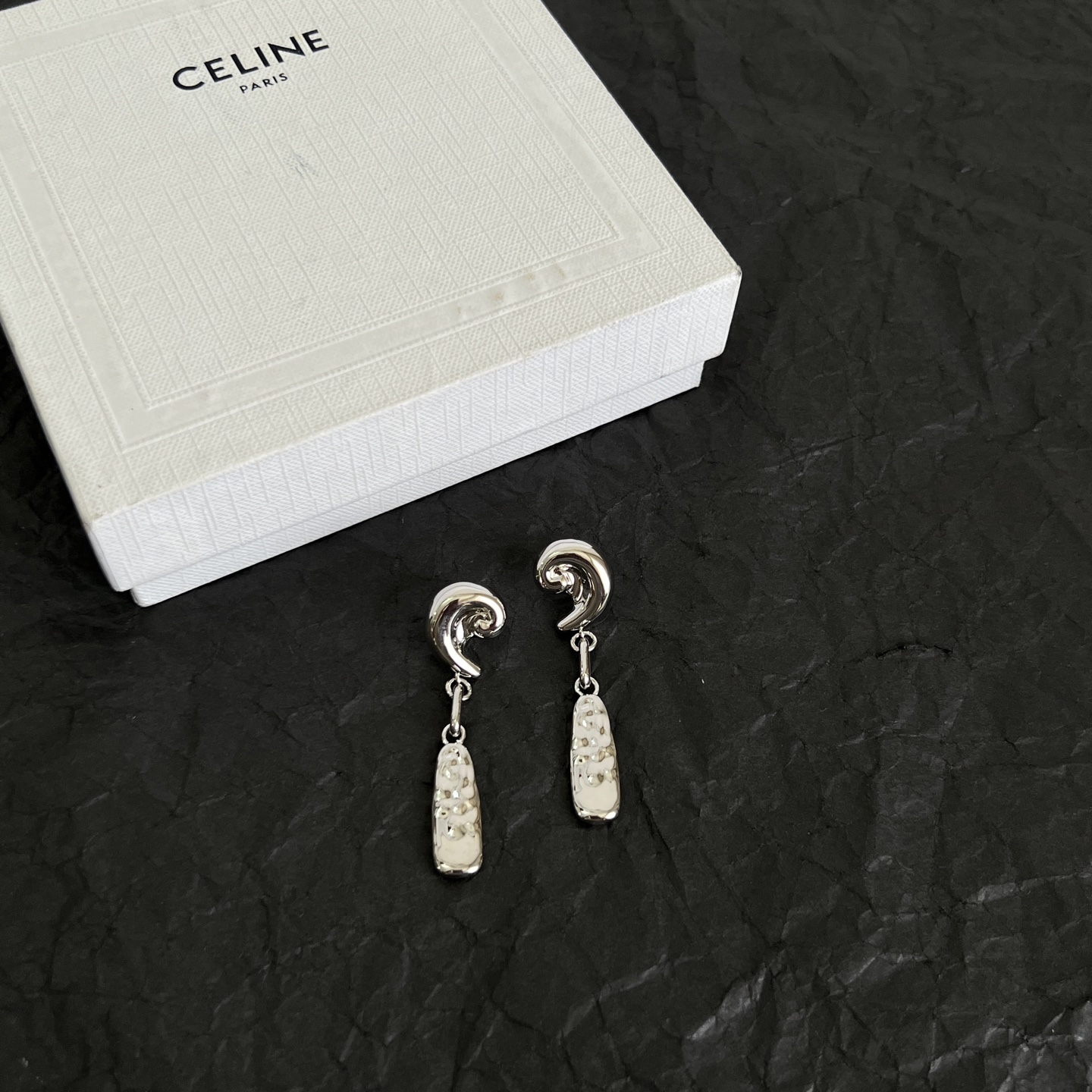 Celine Spiral Drop Earrings earrings silver-toned metal no accent stones 4 5cm drop length