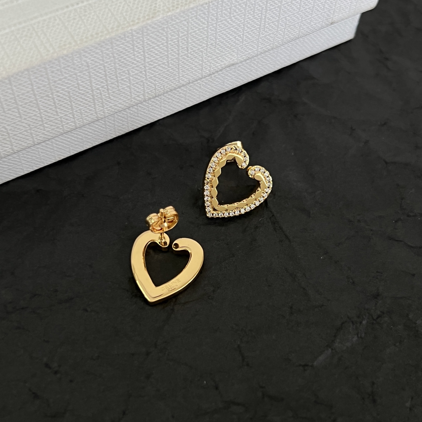 Celine Open Heart Crystal Stud Earrings earrings gold-tone metal with clear crystal accents 1 5cm stud diameter