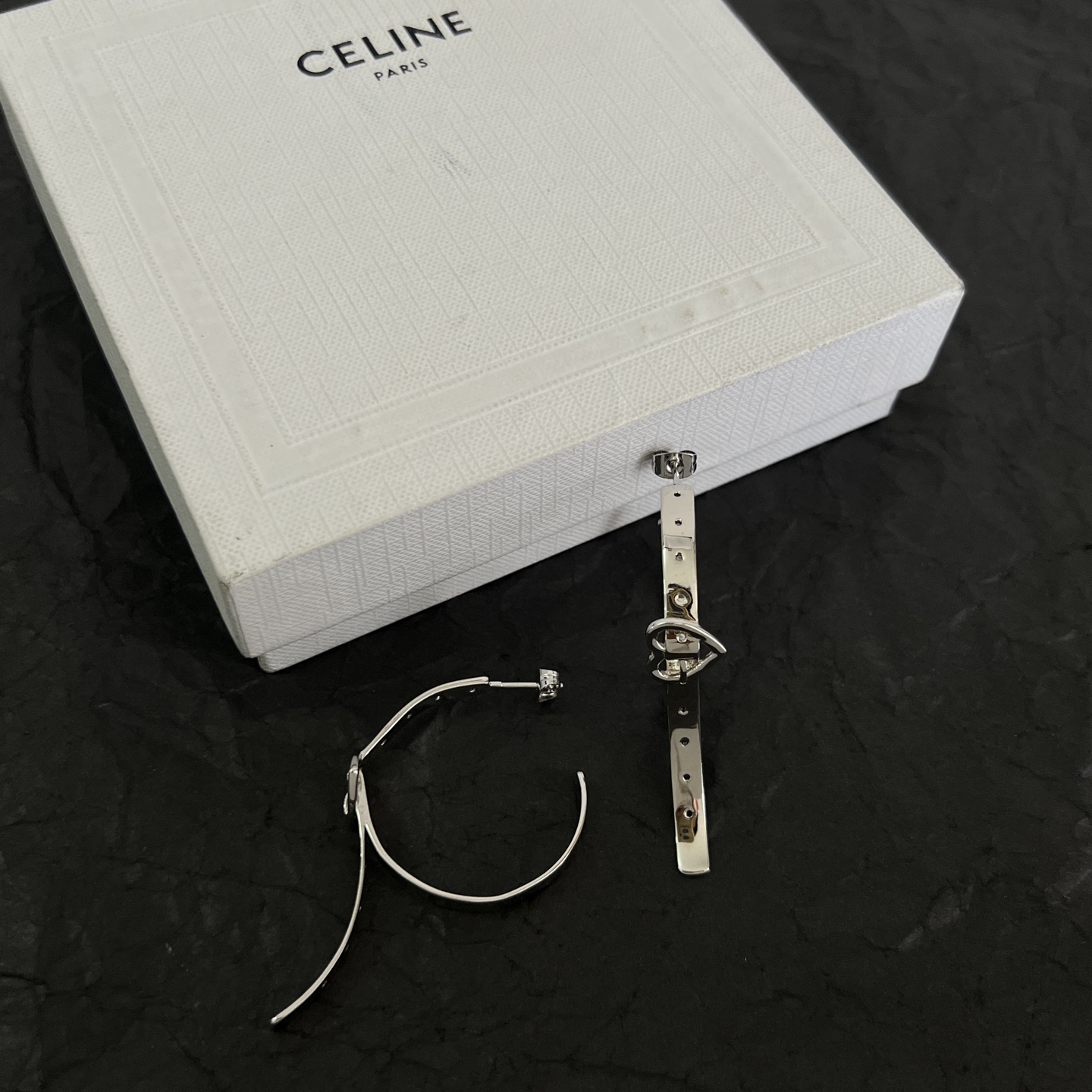 Celine Heart Buckle Belt Hoop Earrings earrings Silver-tone metal and gold-tone metal no gemstones 4 5cm hoop length
