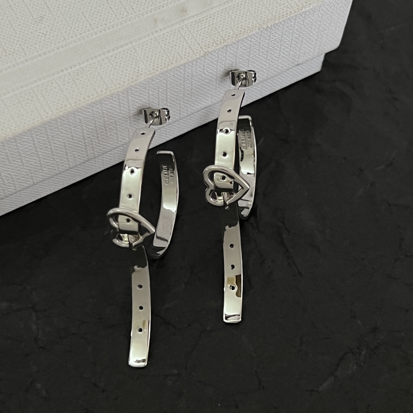 Celine Heart Buckle Belt Hoop Earrings earrings Silver-tone metal and gold-tone metal no gemstones 4 5cm hoop length