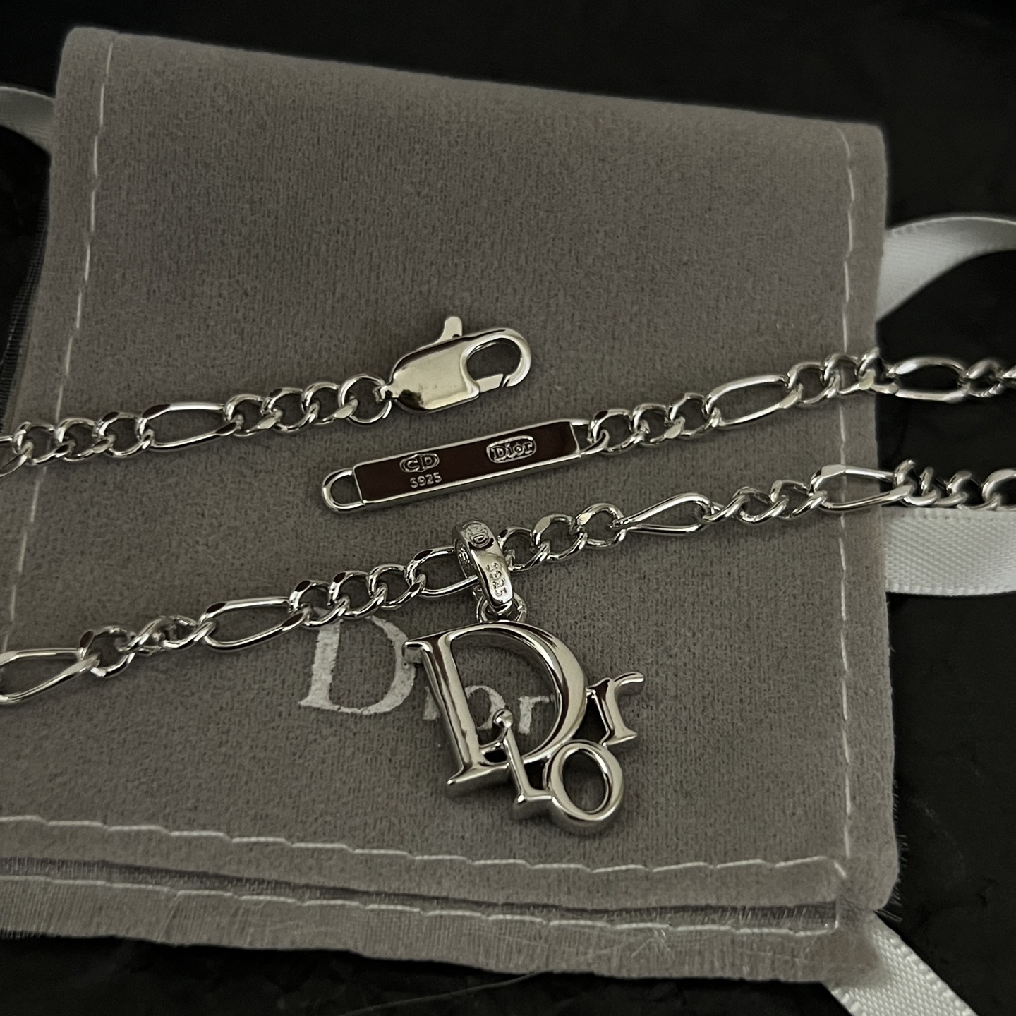 Dior Dior Oblique Logo Pendant Necklace necklace Silver-toned metal S925 sterling silver with no accent stones 50cm