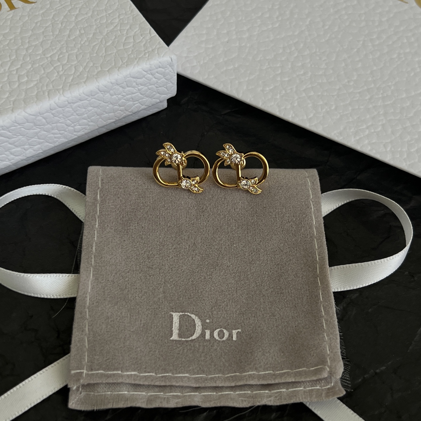 Dior CD Logo Crystal Stud Earrings earrings gold-tone metal with clear crystal accents 1 2cm stud diameter