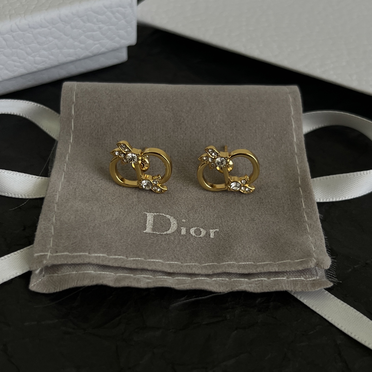 Dior CD Logo Crystal Stud Earrings earrings gold-tone metal with clear crystal accents 1 2cm stud diameter