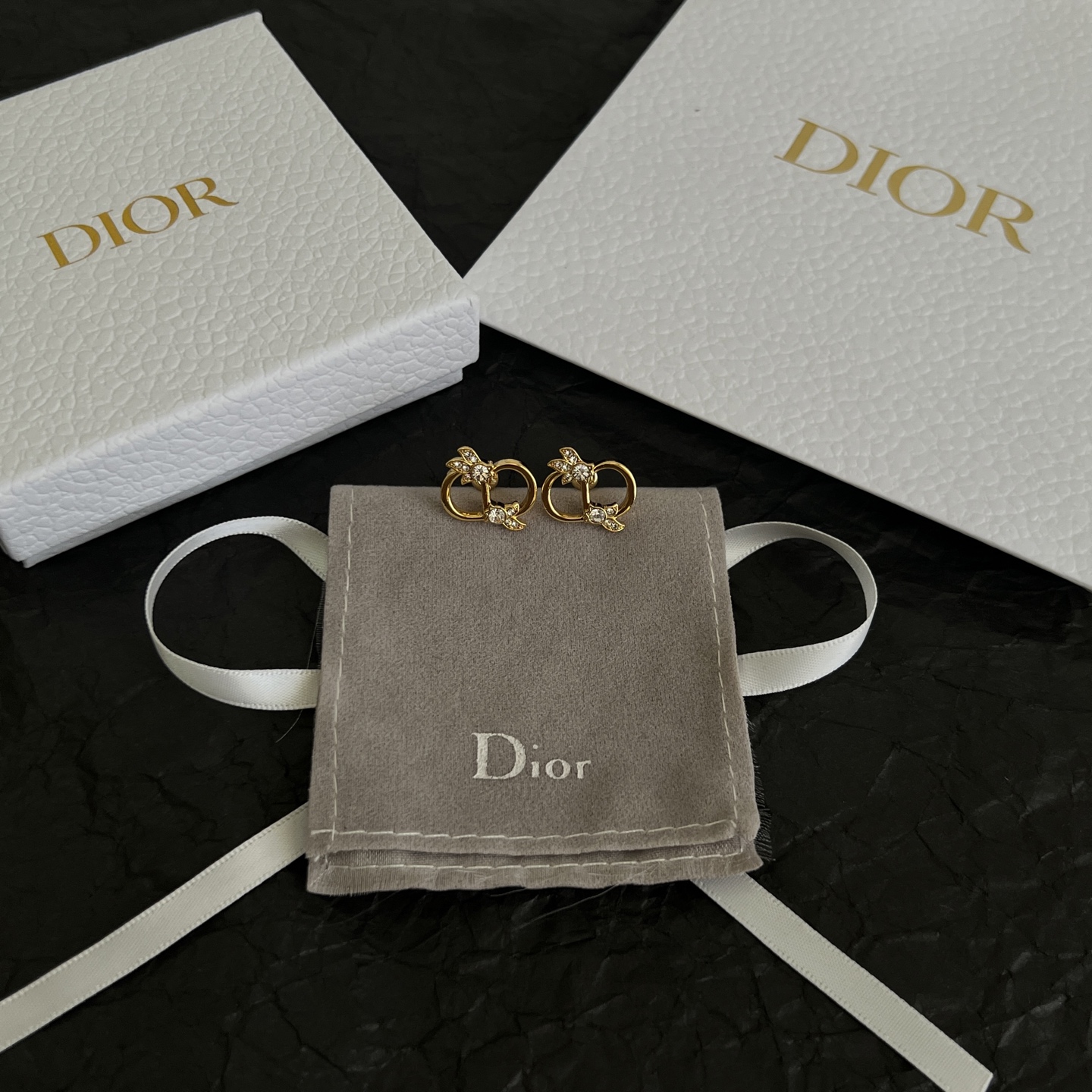 Dior CD Logo Crystal Stud Earrings earrings gold-tone metal with clear crystal accents 1 2cm stud diameter