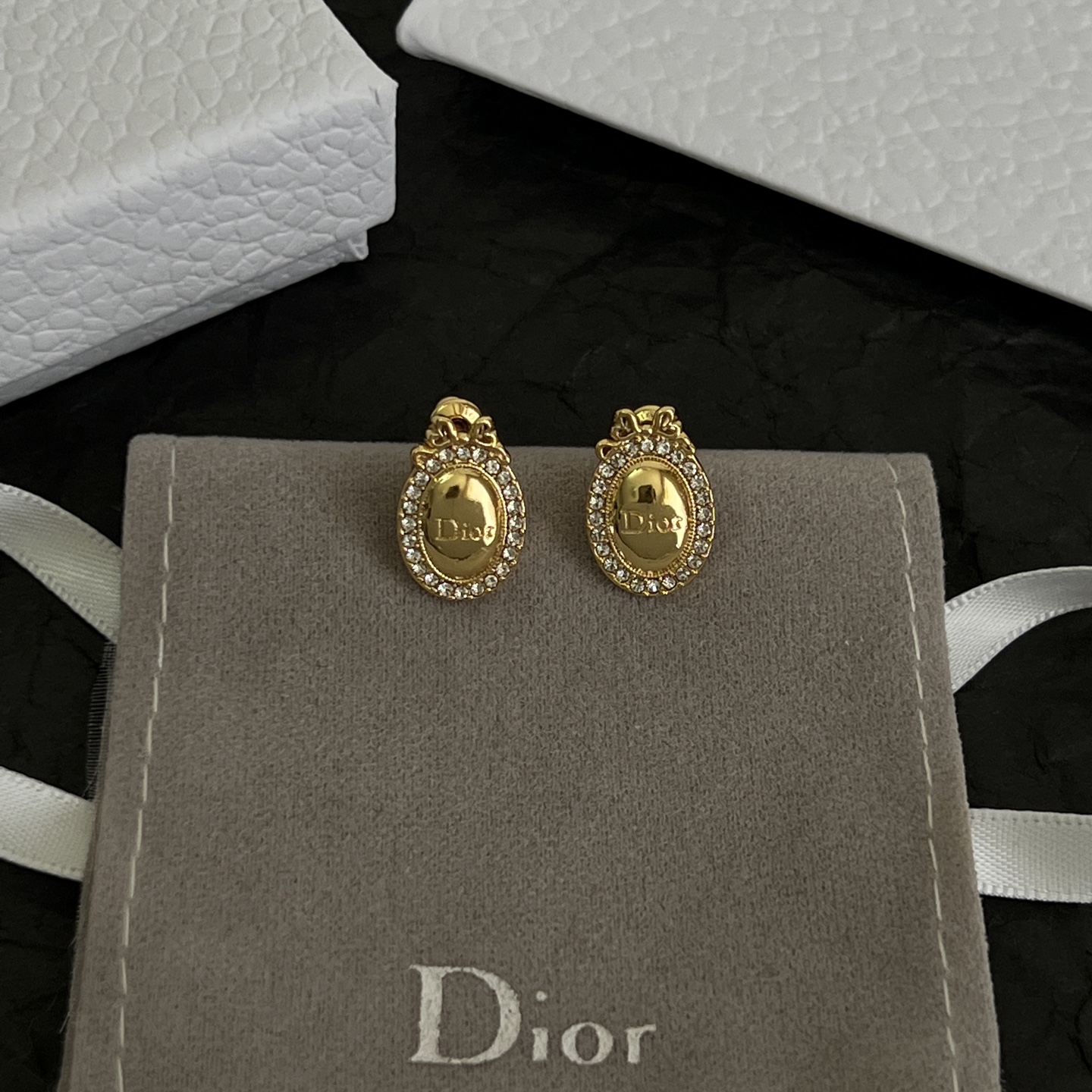 Dior Oval Logo Crystal Stud Earrings earrings gold-tone metal with clear crystal accents 1 2cm length
