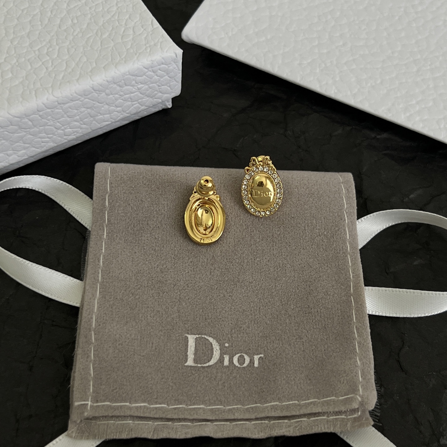 Dior Oval Logo Crystal Stud Earrings earrings gold-tone metal with clear crystal accents 1 2cm length
