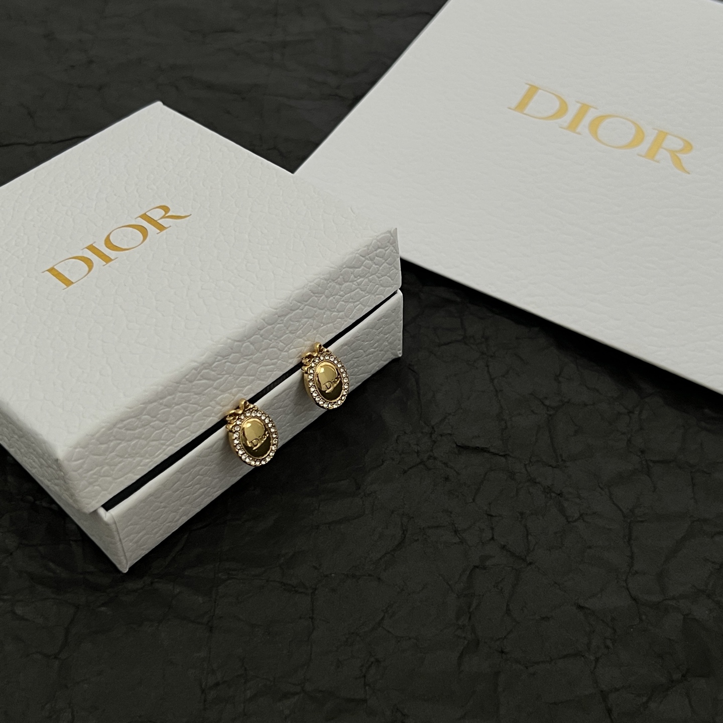 Dior Oval Logo Crystal Stud Earrings earrings gold-tone metal with clear crystal accents 1 2cm length