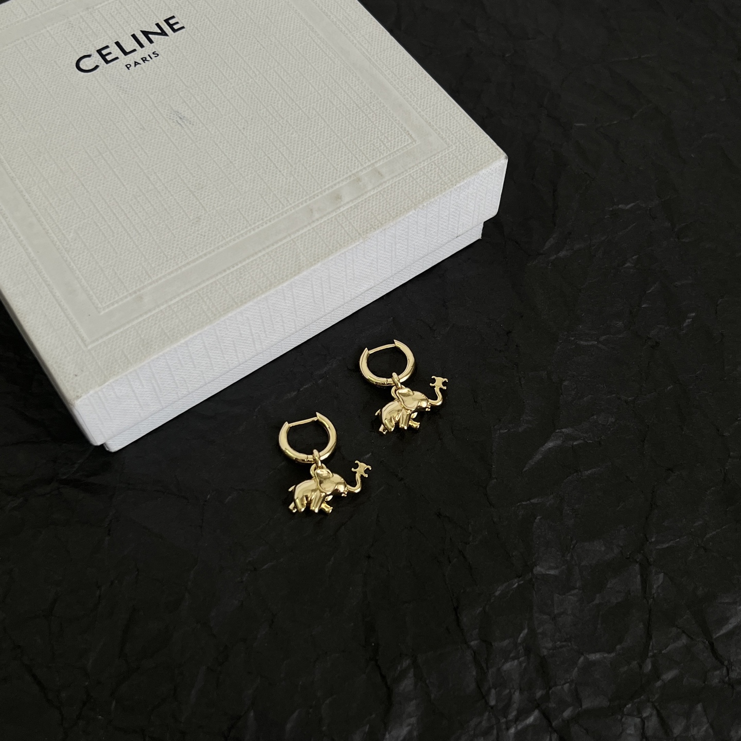 Celine Elephant Charm Hoop Earrings earrings gold-tone metal no accent stones 12mm hoop diameter