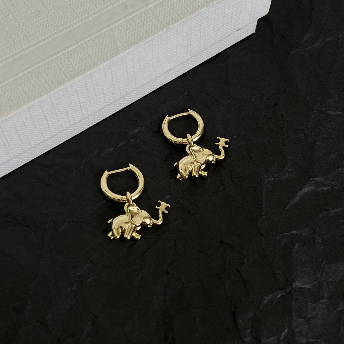 Celine Elephant Charm Hoop Earrings earrings gold-tone metal no accent stones 12mm hoop diameter