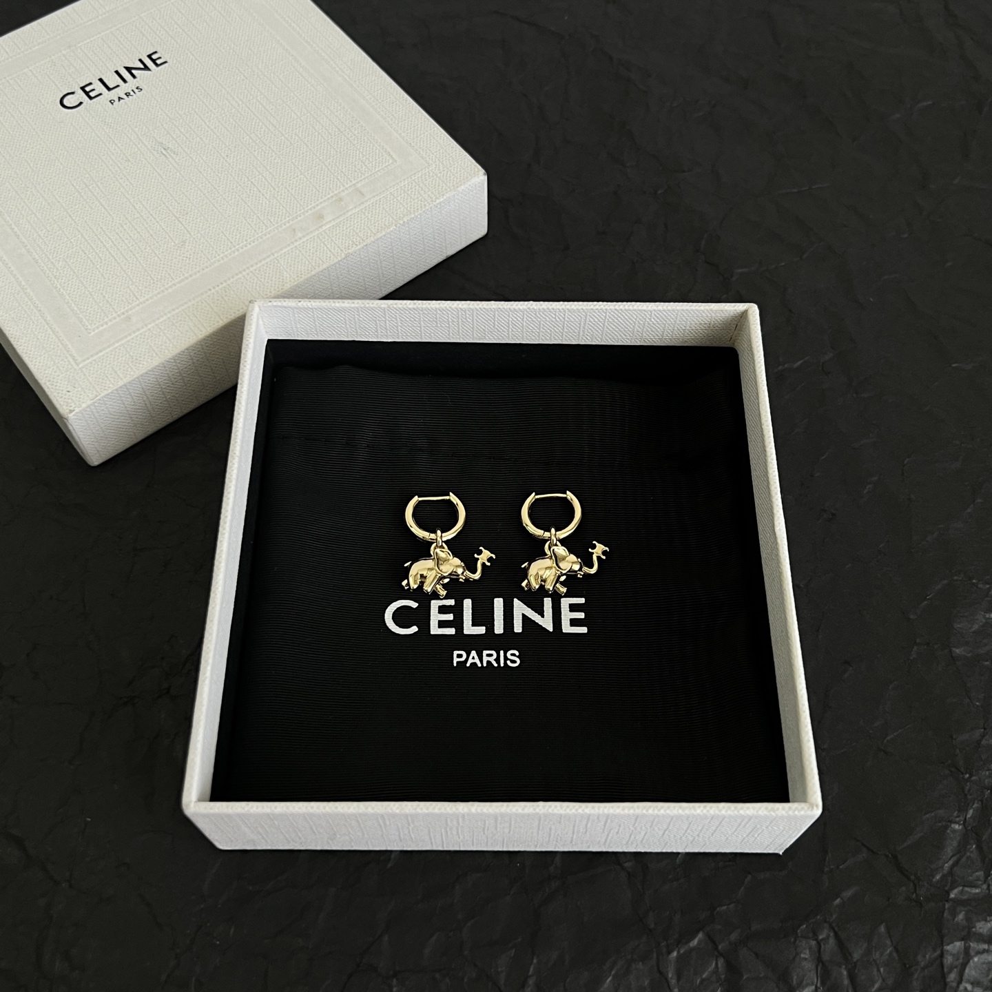Celine Elephant Charm Hoop Earrings earrings gold-tone metal no accent stones 12mm hoop diameter