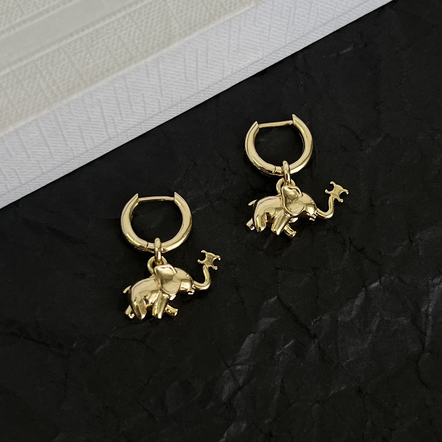 Celine Elephant Charm Hoop Earrings earrings gold-tone metal no accent stones 12mm hoop diameter