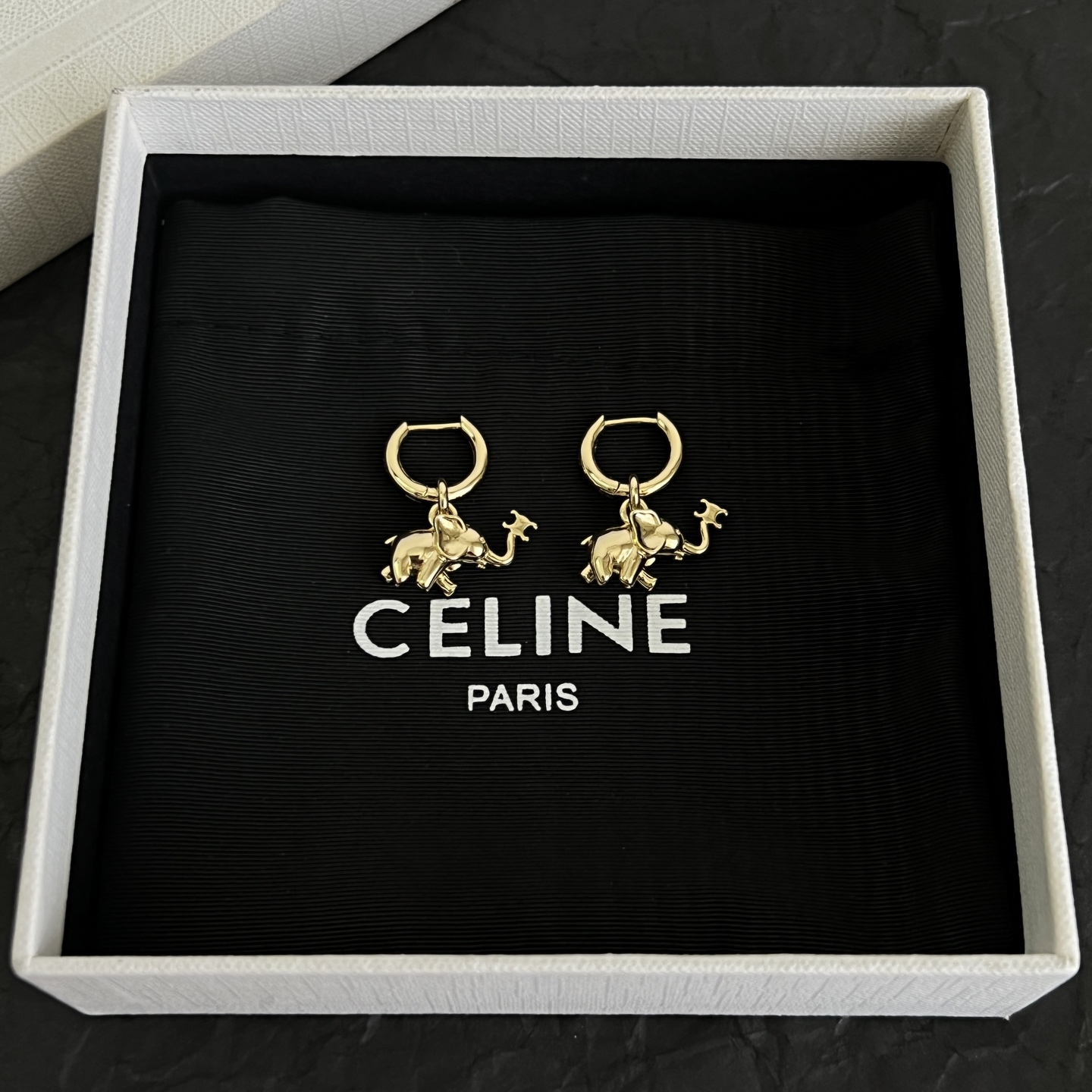 Celine Elephant Charm Hoop Earrings earrings gold-tone metal no accent stones 12mm hoop diameter
