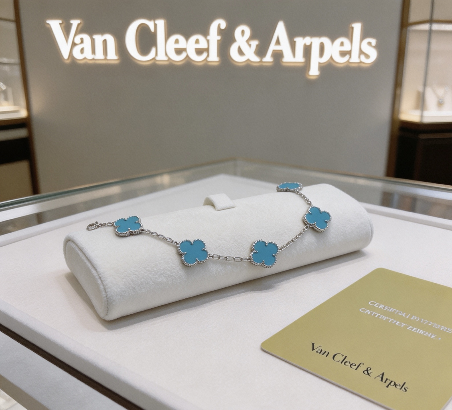 Van Cleef Arpels Vintage Alhambra bracelet Silver-toned metal with turquoise blue clover inlays 18cm
