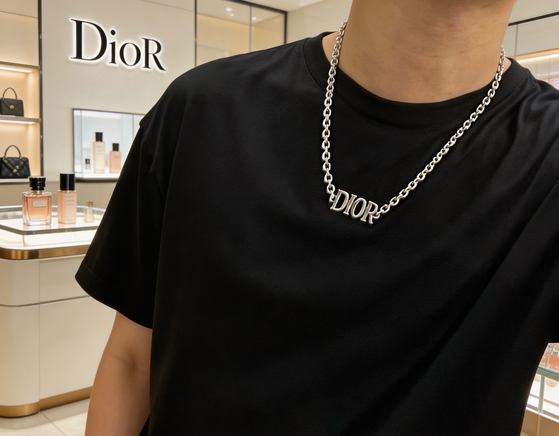 Dior Dio r evolution Logo Chain Necklace necklace Silver-toned metal no accent stones 50cm