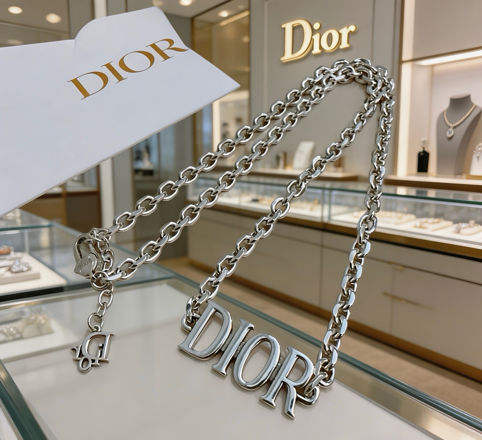 Dior Dio r evolution Logo Chain Necklace necklace Silver-toned metal no accent stones 50cm