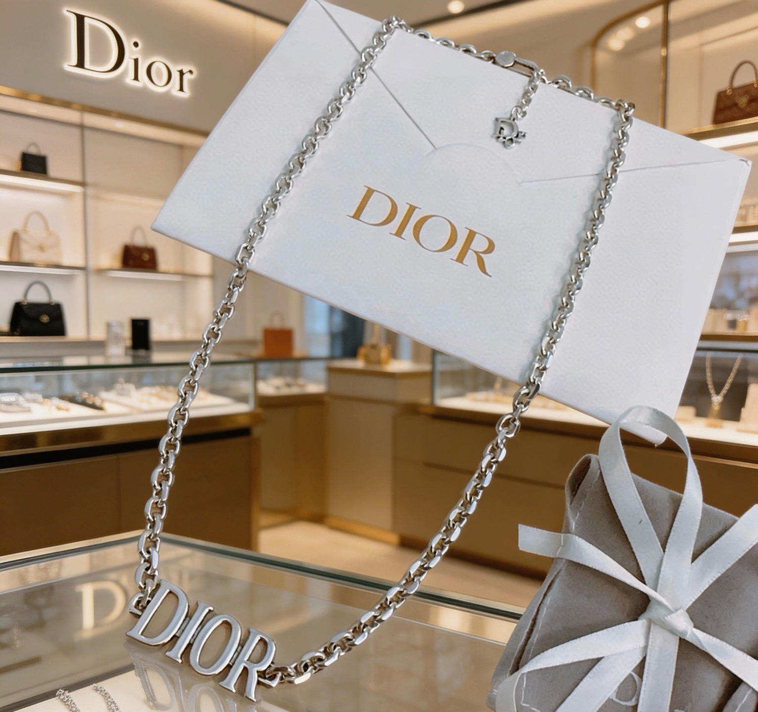 Dior Dio r evolution Logo Chain Necklace necklace Silver-toned metal no accent stones 50cm