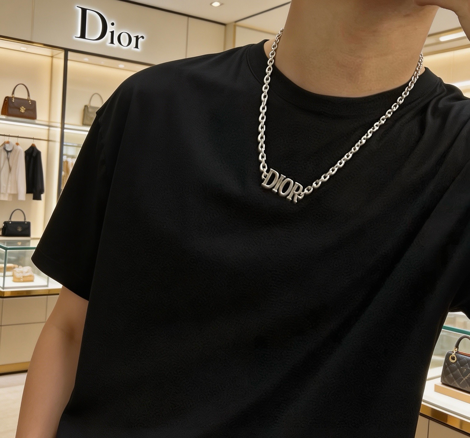 Dior Dio r evolution Logo Chain Necklace necklace Silver-toned metal no accent stones 50cm