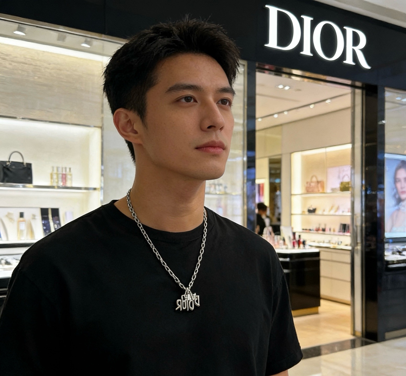 Dior DIOR Logo Charm Chain Necklace necklace Silver-toned metal with multicolor enamel accents 50cm