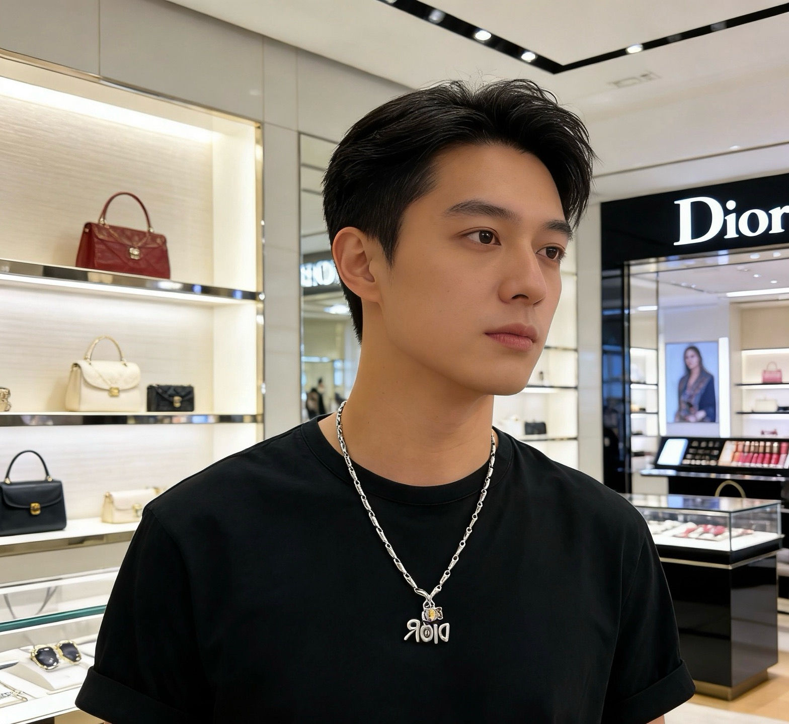 Dior DIOR Logo Charm Chain Necklace necklace Silver-toned metal with multicolor enamel accents 50cm