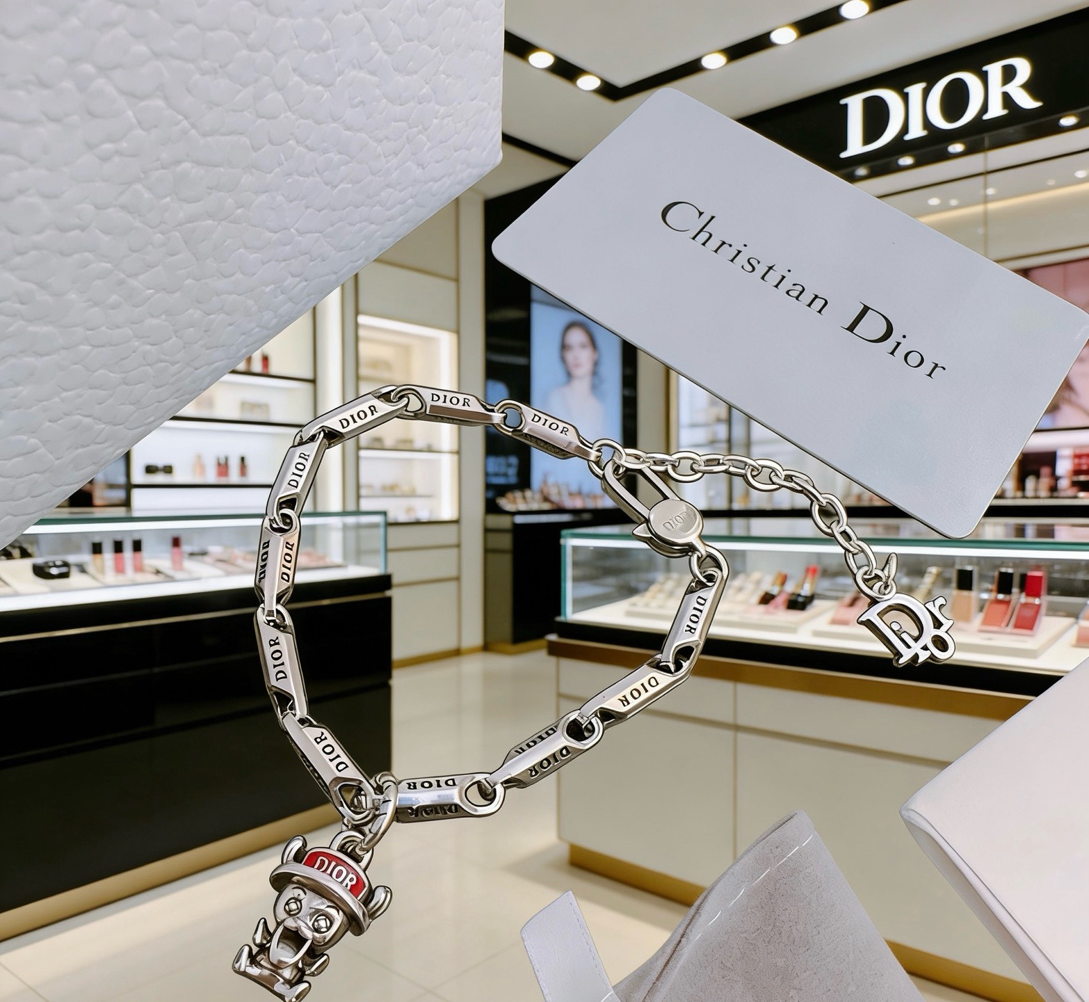Dior DIOR x Otani Workshop Robot Charm Chain Bracelet bracelet silver-toned metal with red enamel accent 18cm with 3cm extender