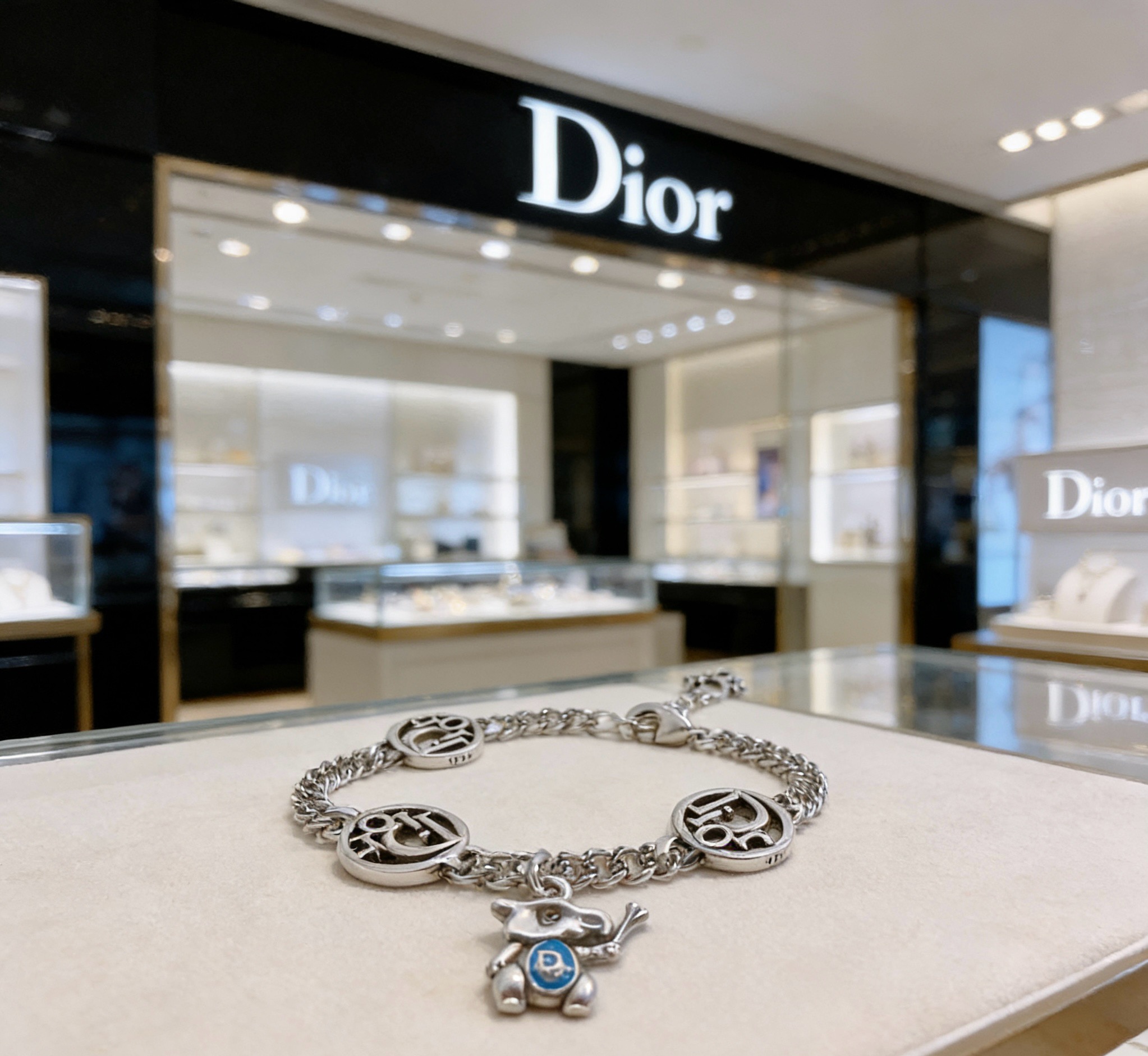 Dior Dior Logo Charm Bracelet with Blue Enamel Elephant Charm bracelet Silver-toned metal with blue enamel accent 18cm with 3cm extension chain