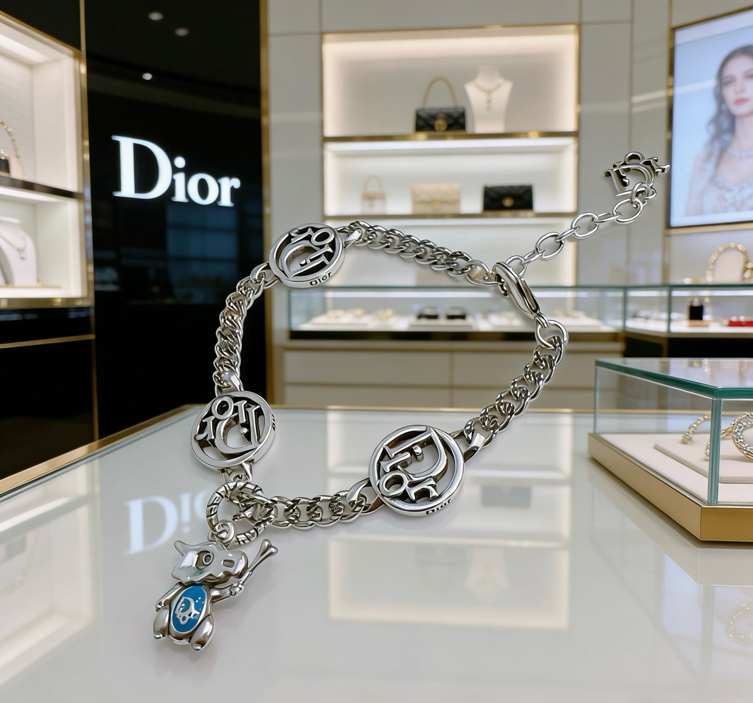Dior Dior Logo Charm Bracelet with Blue Enamel Elephant Charm bracelet Silver-toned metal with blue enamel accent 18cm with 3cm extension chain