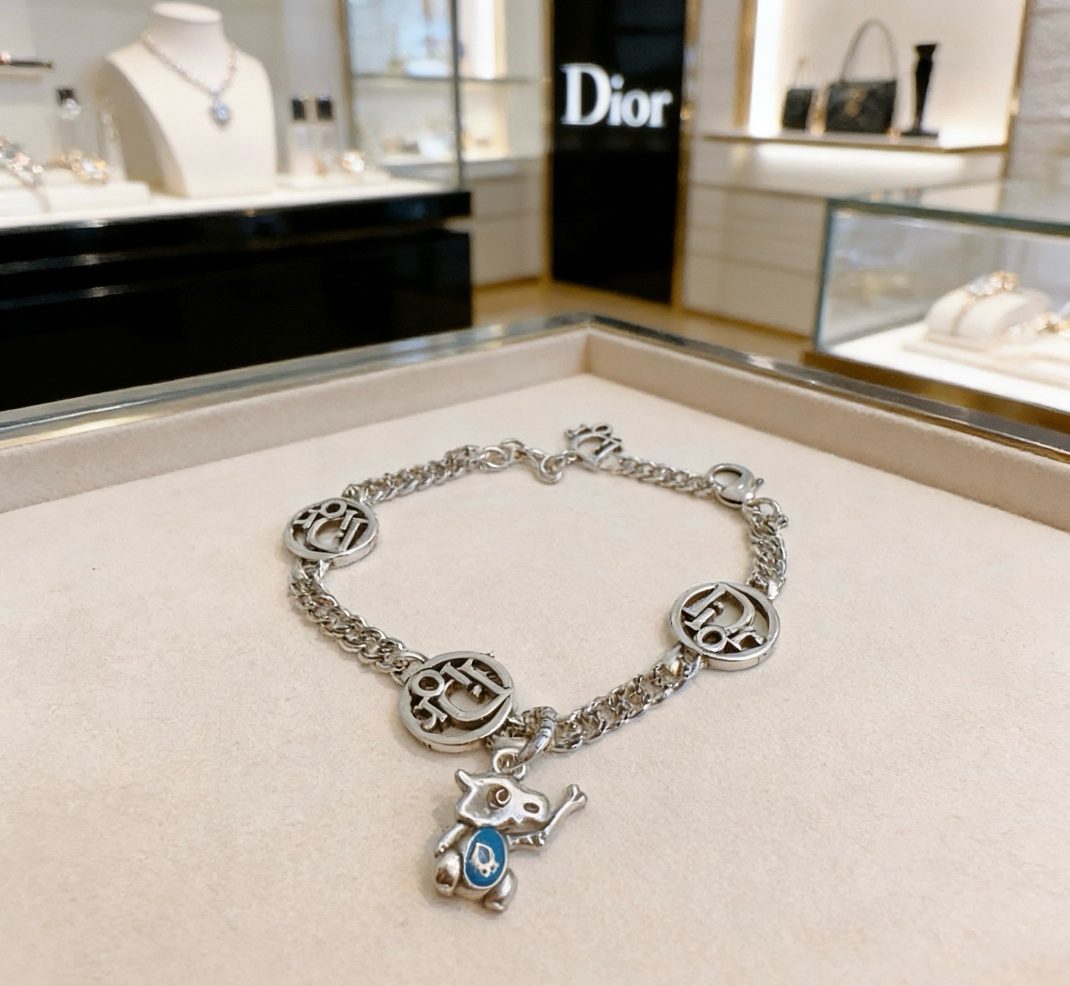 Dior Dior Logo Charm Bracelet with Blue Enamel Elephant Charm bracelet Silver-toned metal with blue enamel accent 18cm with 3cm extension chain