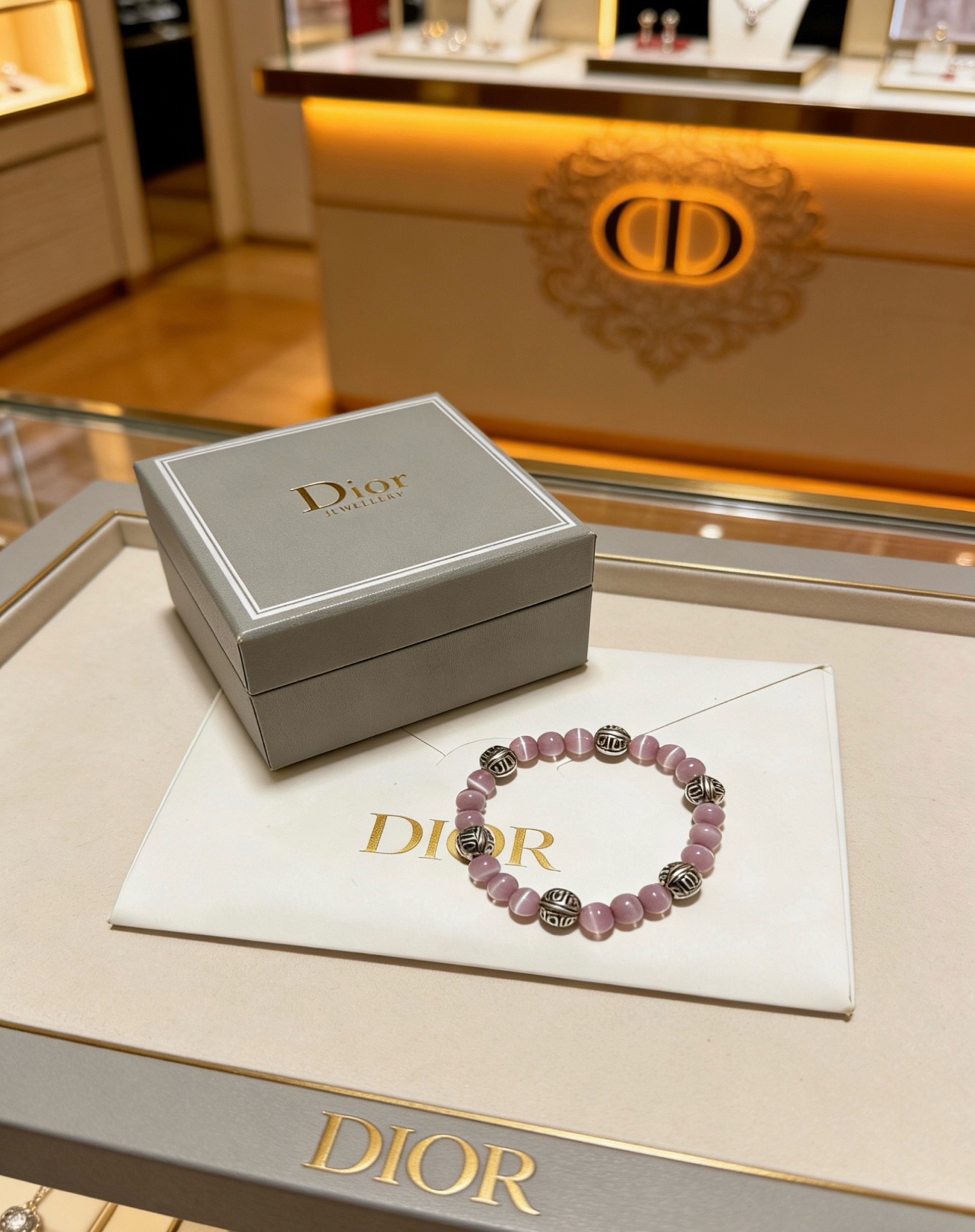 Dior Beaded Bracelet bracelet Antique silver metal light purple cat s eye stone 18cm