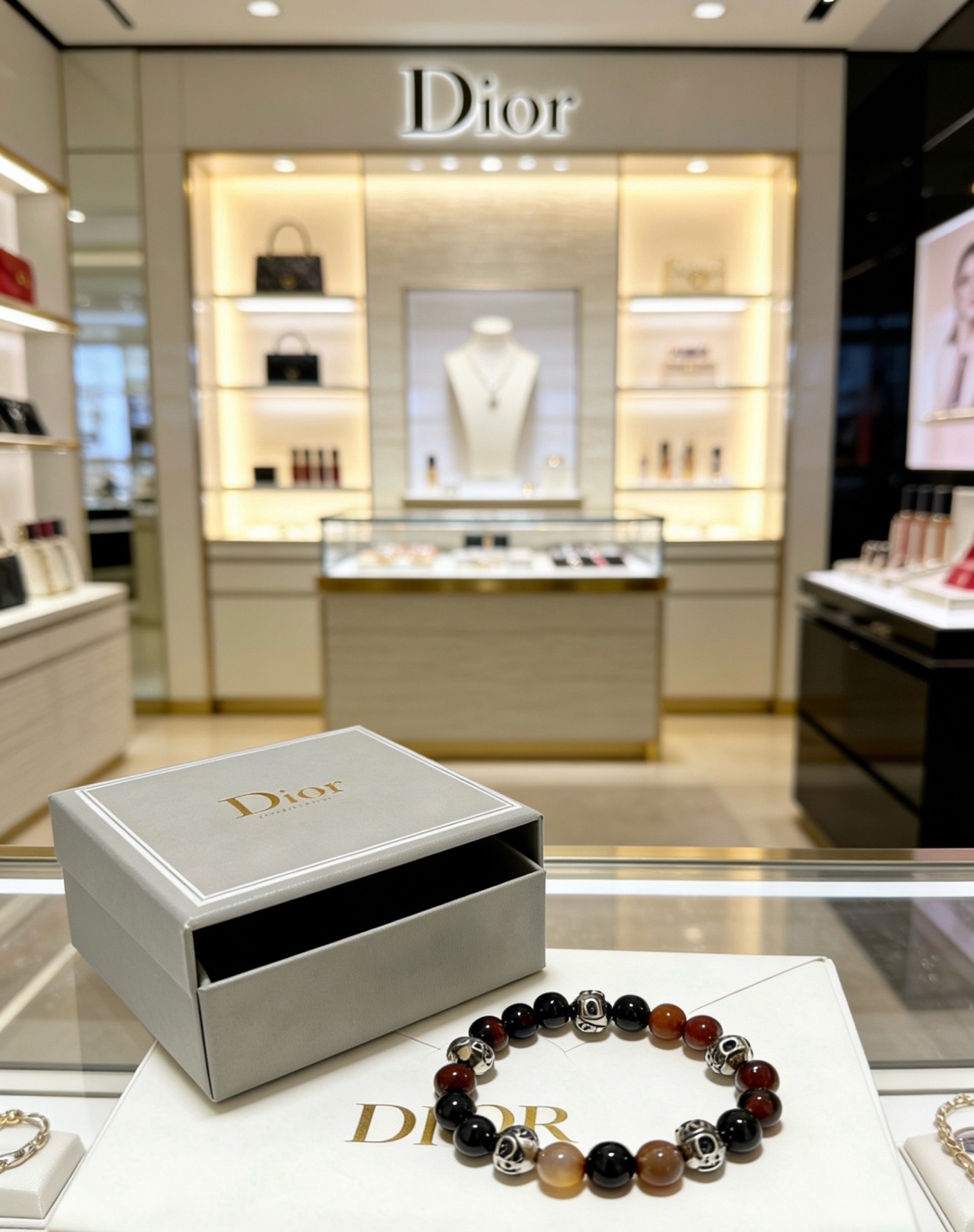 Dior Dior Oblique Beaded Bracelet bracelet Silver-tone metal with black onyx red carnelian and brown agate beads 19cm